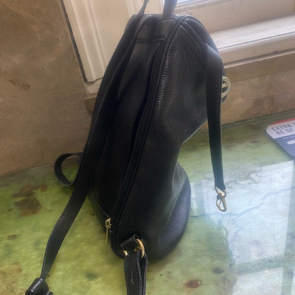 LONGCHAMP BLACK VTG LEATHER SMALL BACKPACK Bag RUSTIC GOLD RARE CHIC LUX - Picture 12 of 15